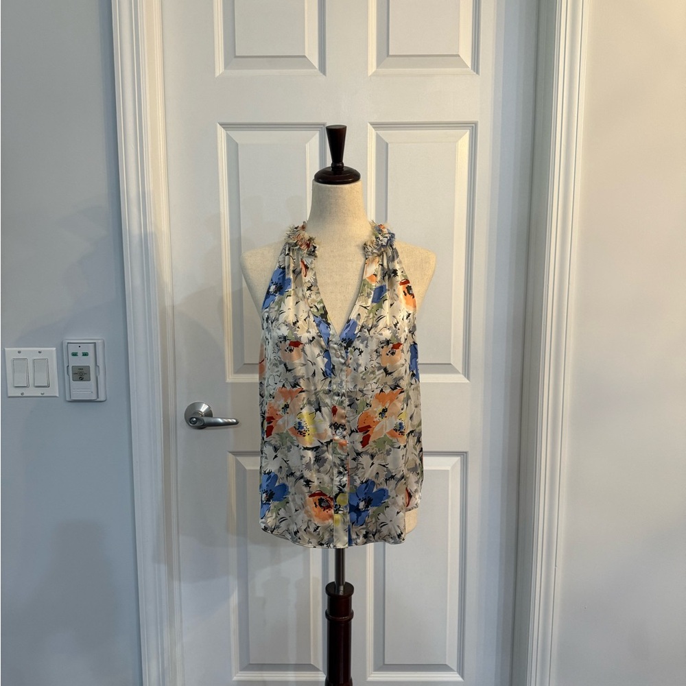 Cinq a Sept Floral Halter Tank Top Cream